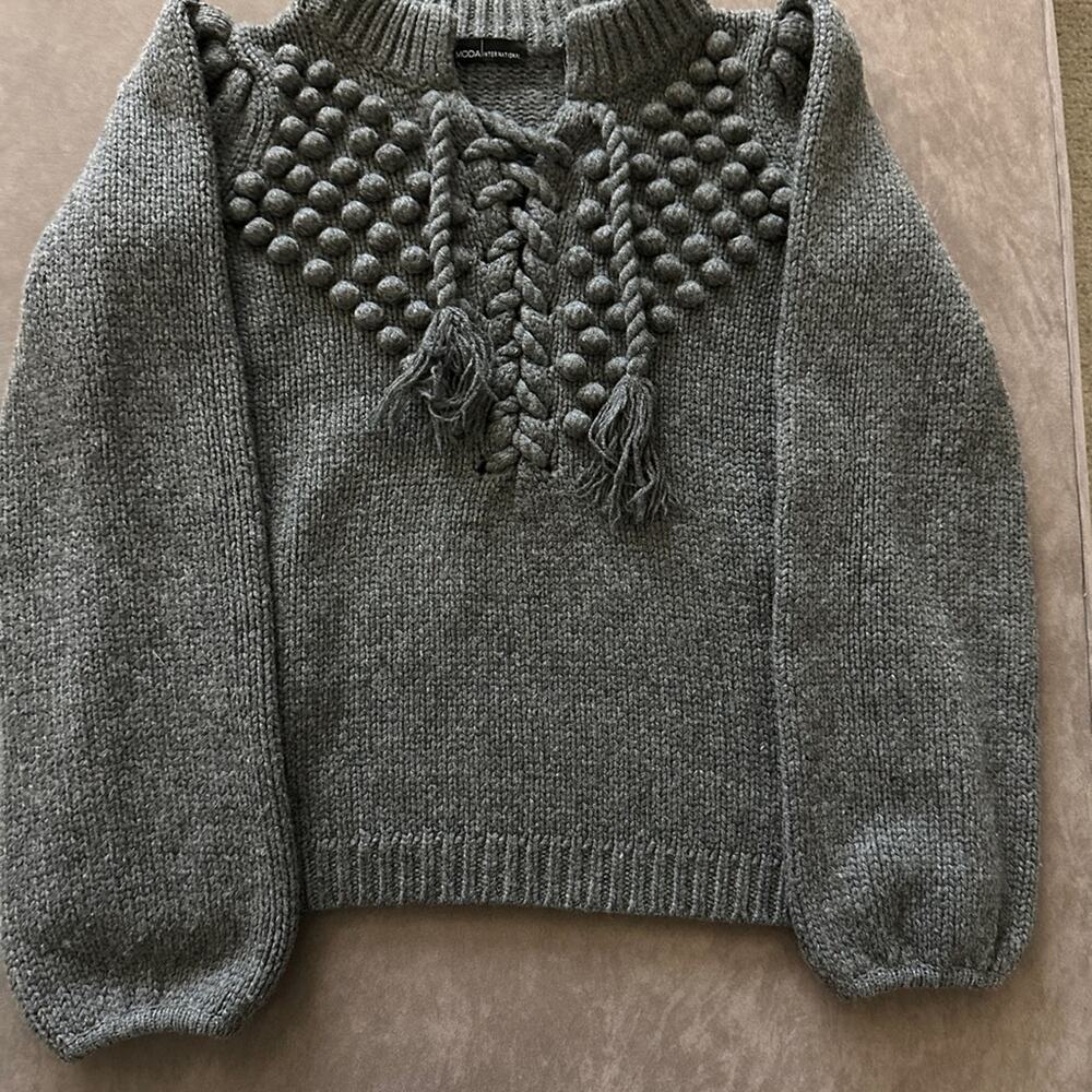 XS Moda International Gray Knit Cowl Sweater